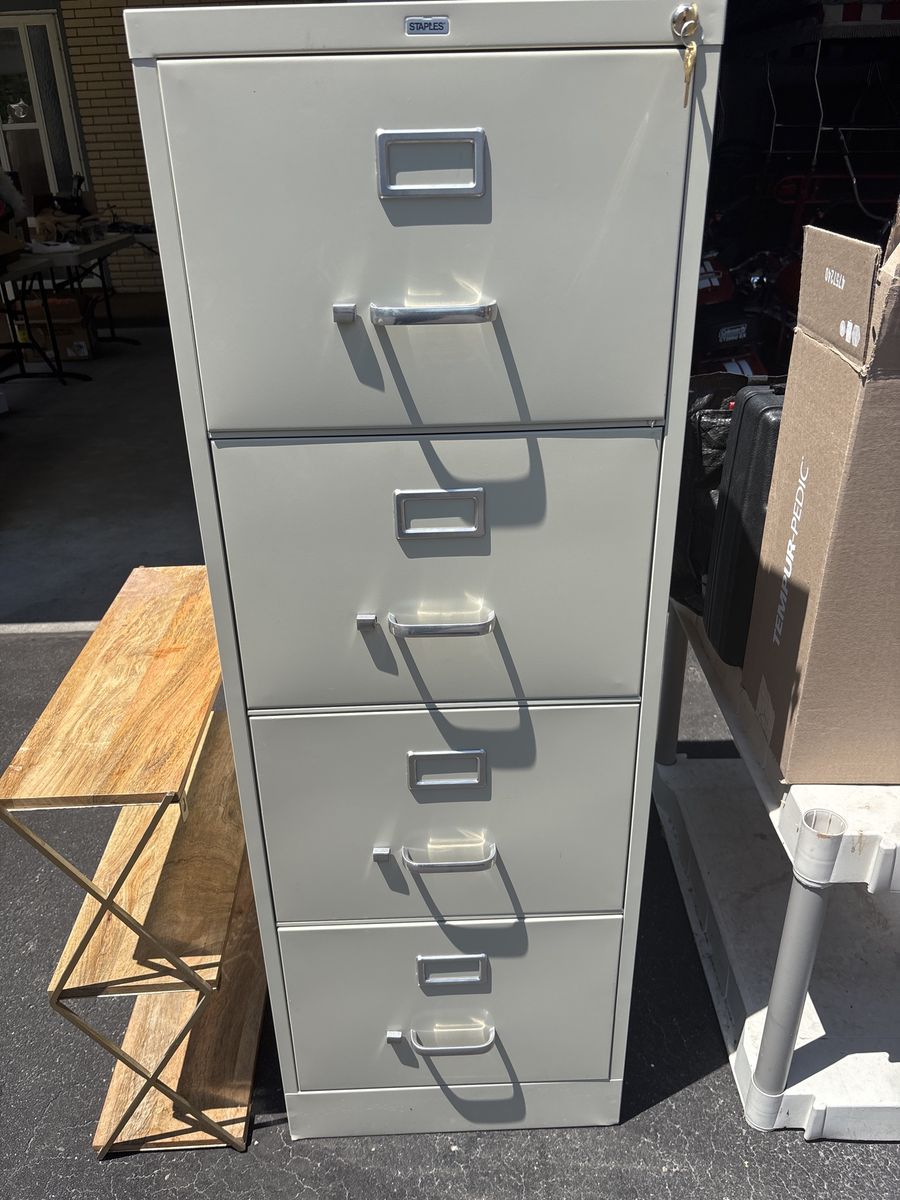 Staples 4-Drawer Vertical Filing Cabinet - Tan, Locking, Letter/Legal Size