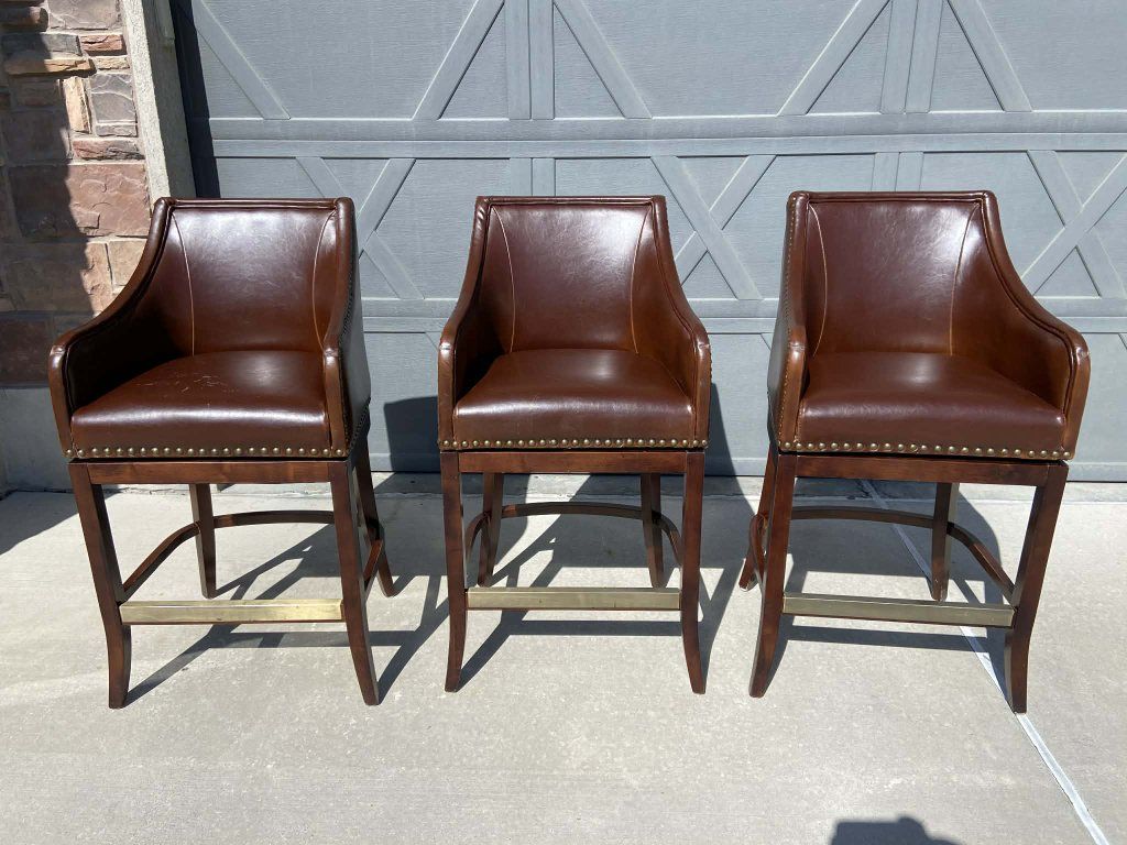 Leather Swiveling Bar Stools (Set of 3)