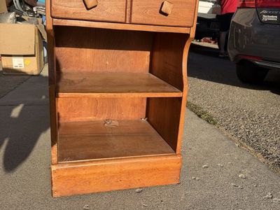 Vintage Wooden Nightstand with Drawers and Open Shelves