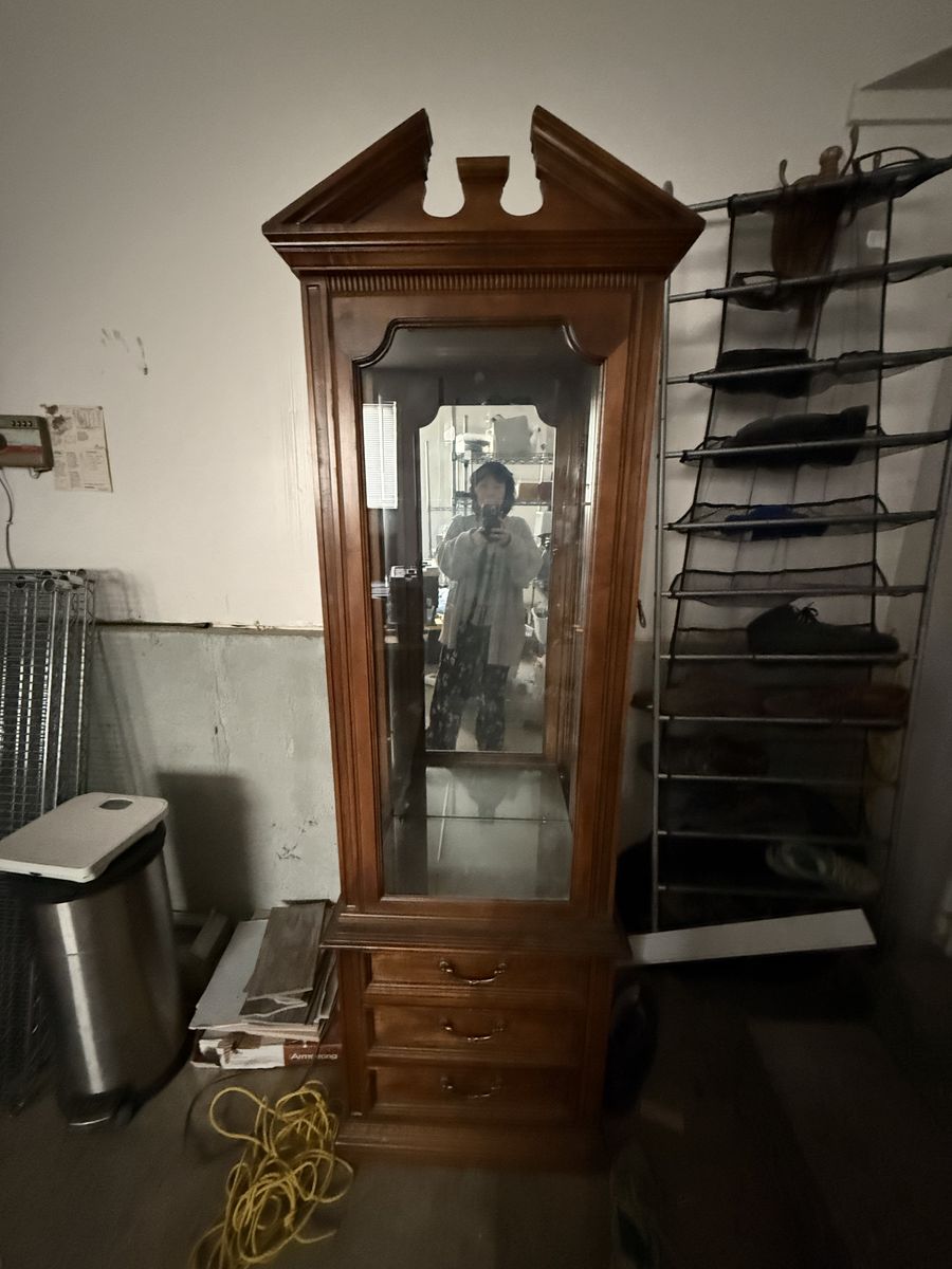 Wooden Curio Display Cabinet with Glass Shelves