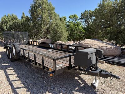 BigTex 24ft deck Tandem Axle Utility Trailer - Steel Frame & Wood Deck, Tool Box, electric winch, electric tongue jack