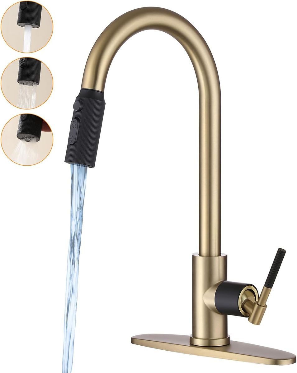 RALANDA Black and Gold Kitchen Faucet,Stainless Steel Faucet for Kitchen Sink with Pull Down Sprayer $30