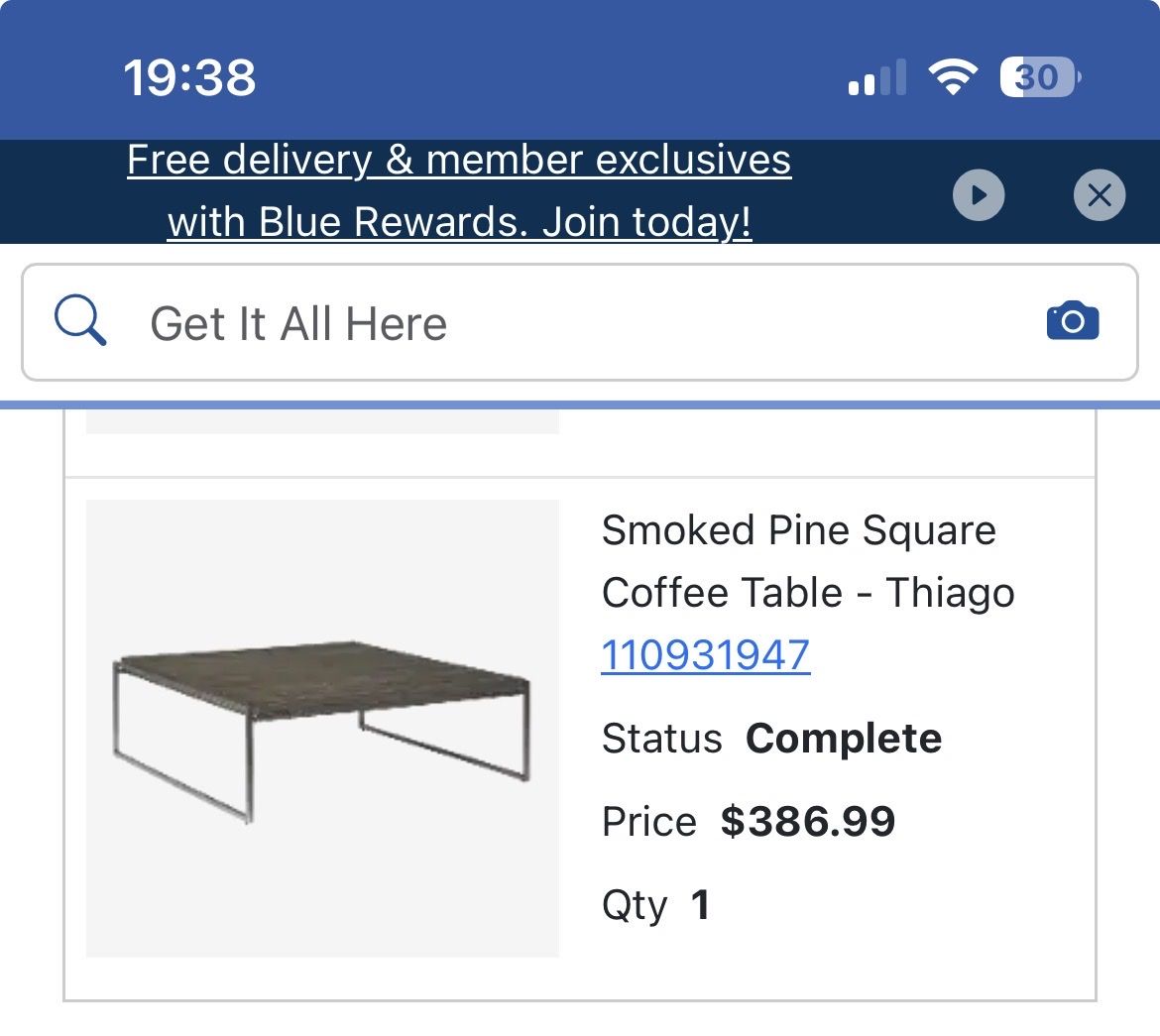 50”x 50” x 16” coffee table (Smoked Pine Square)