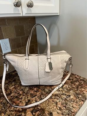 COACH - Perforated Leather White Satchel Shoulder Bag. Model: BLEECHER COOPER SATCHEL