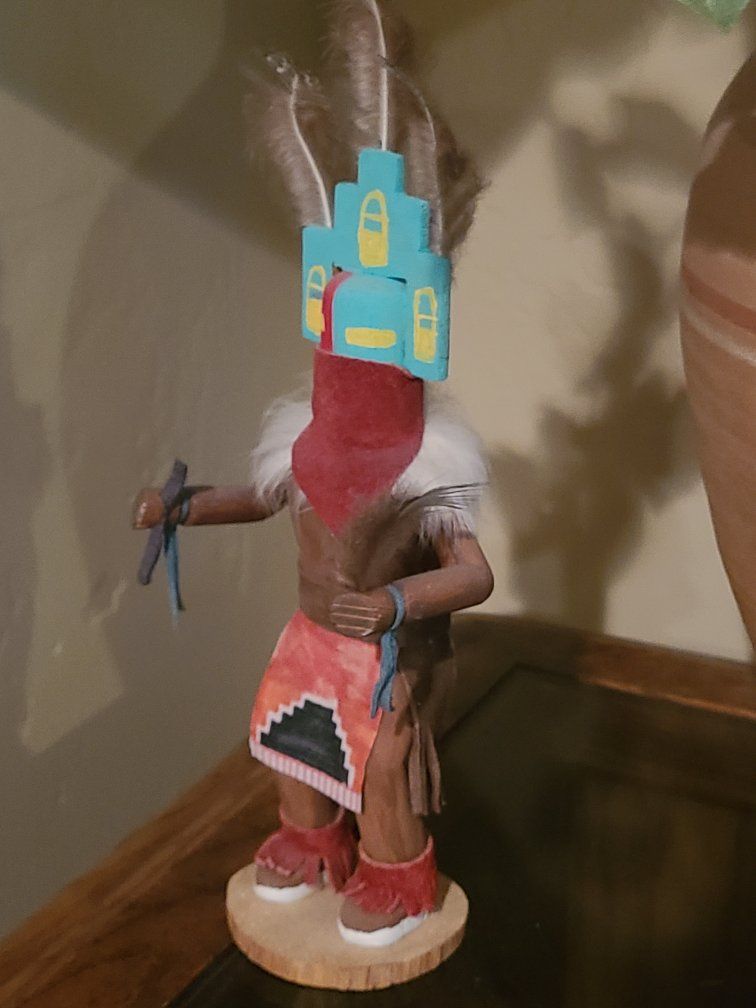 Vintage Hand-Carved & Painted Bagar Kachina Doll Folk Art by EST, Native American Style, Collectible