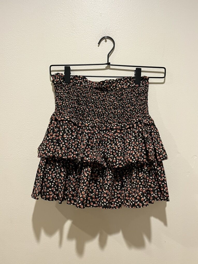 Reset Black Floral Smocked Tiered Ruffle Skirt