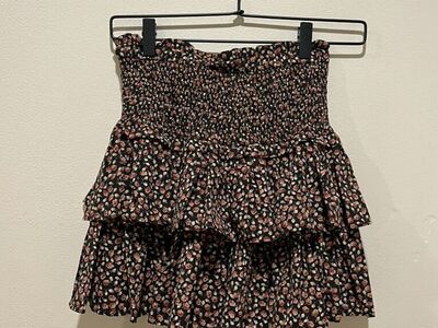 Reset Black Floral Smocked Tiered Ruffle Skirt