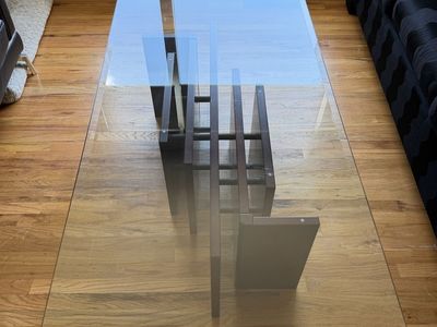 Modern Glass Top Coffee Table with Rosewood Base