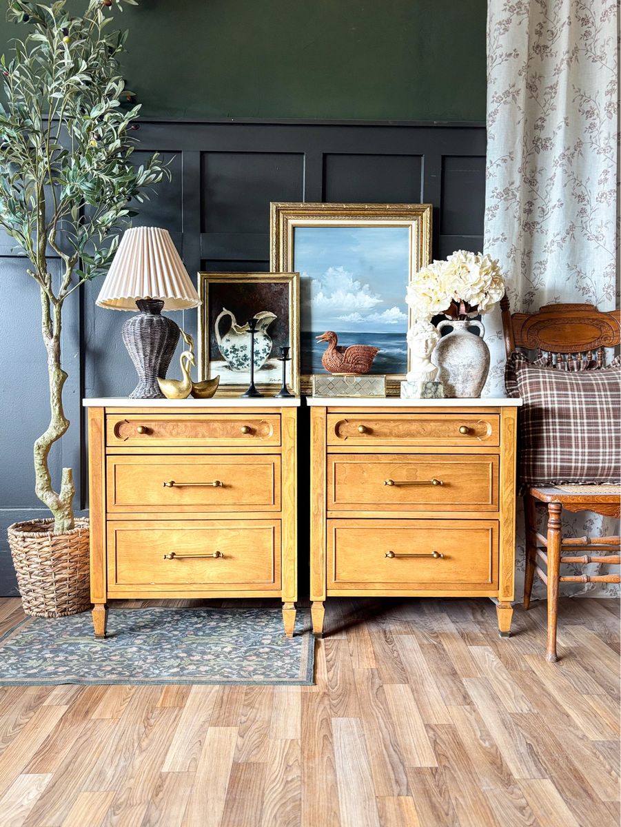 *FREE DELIVERY* Vintage Oak & Burl Nightstands  circa 1960s–1970s