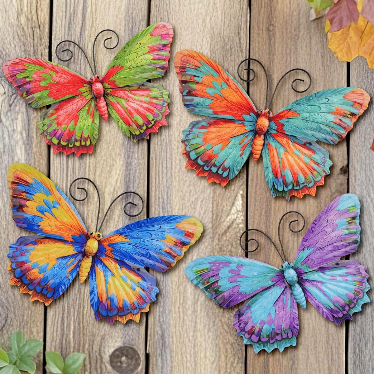 4 Pieces Metal Butterfly Wall Art Decor - 7.5" Outdoor Fence Wall Sculpture Decor, Hanging Decoration for Garden or yard BA3