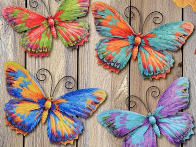 4 Pieces Metal Butterfly Wall Art Decor - 7.5" Outdoor Fence Wall Sculpture Decor, Hanging Decoration for Garden or yard BA3