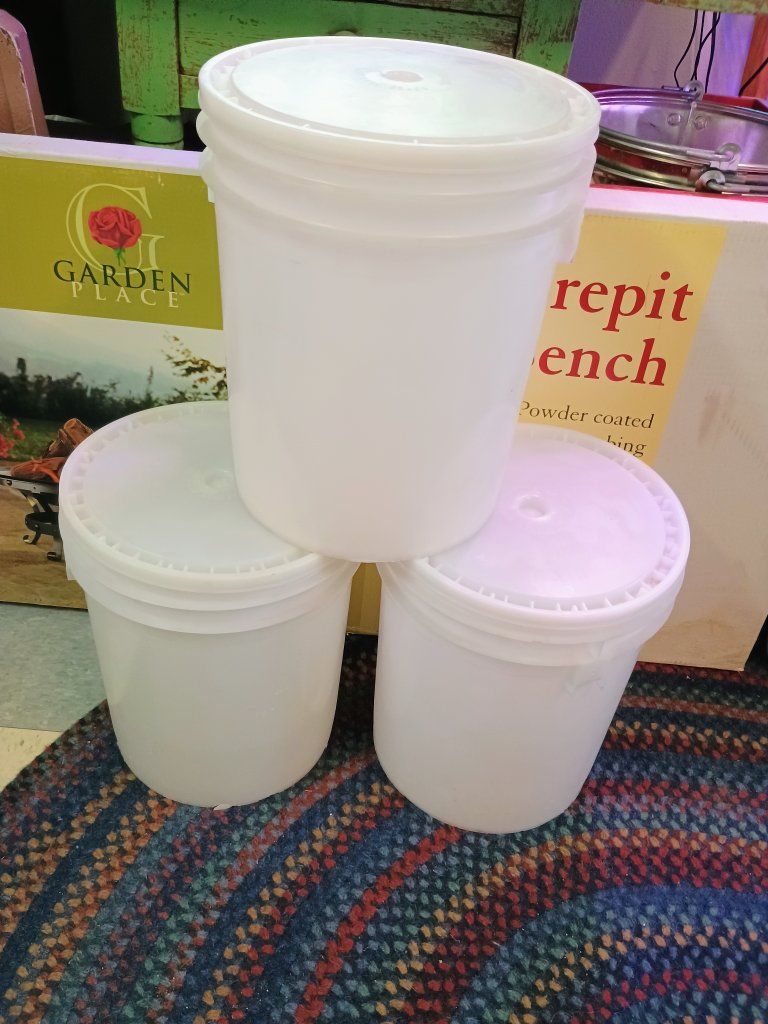 3 White Plastic Buckets with Lids - Multi-Purpose Storage Containers