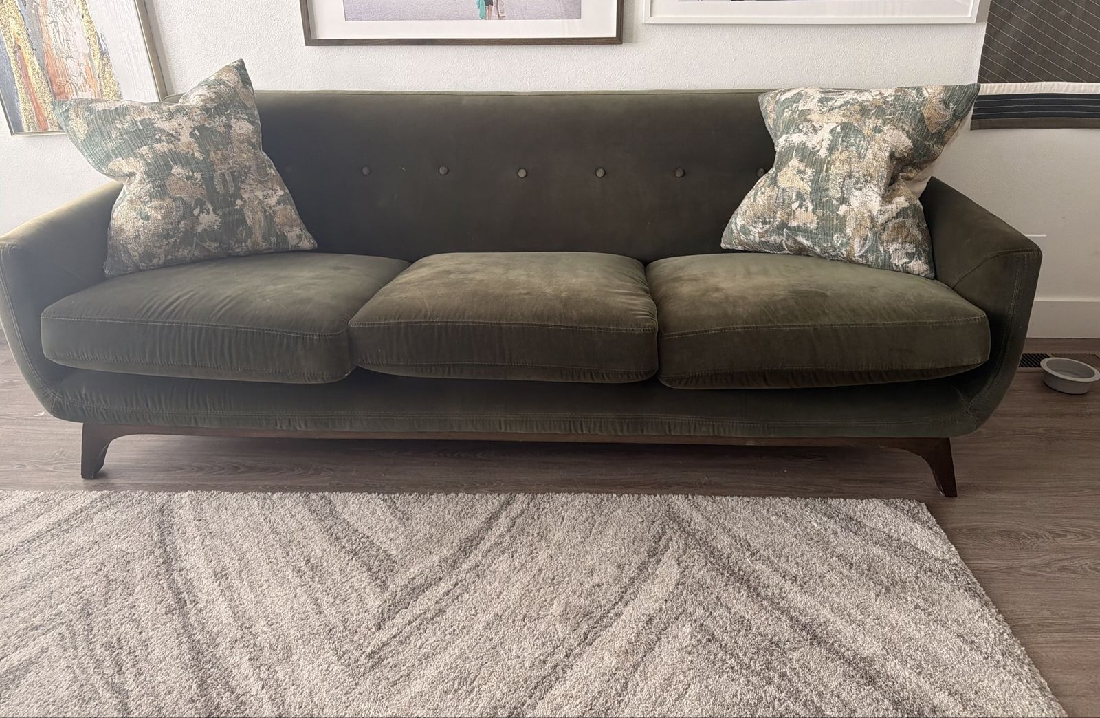 Emerald Green Velvet 3-Seater Sofa & Armchair Set - Mid-Century Modern Style
