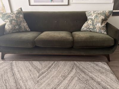Emerald Green Velvet 3-Seater Sofa & Armchair Set - Mid-Century Modern Style