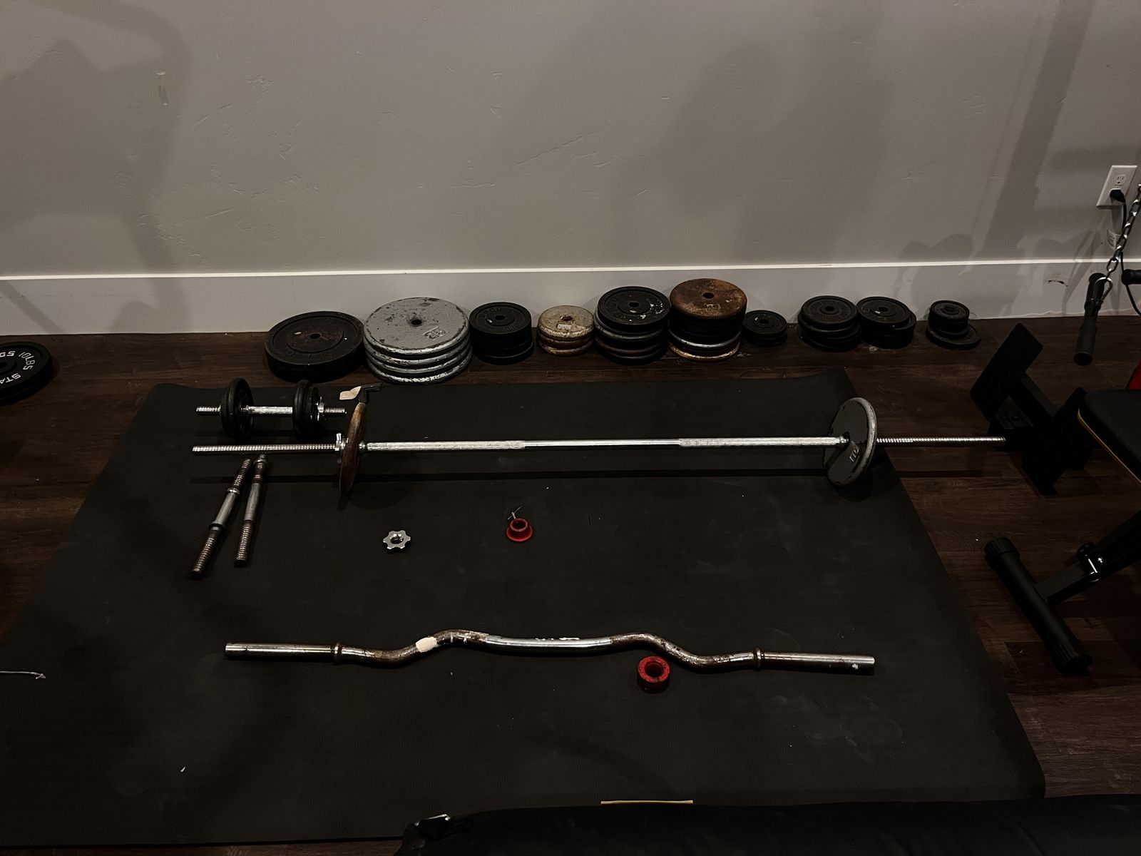 Free weights, two bars, and two hand bars