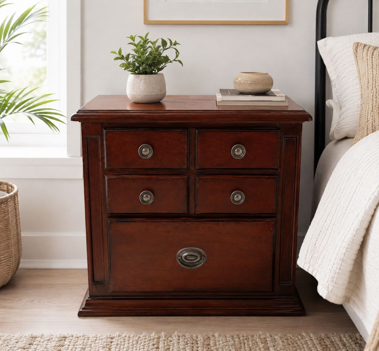 Elegant Cherry Wood 5-Drawer Nightstand – Great Condition