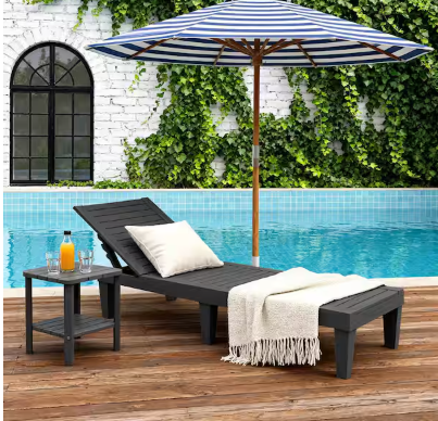 New - Plastic Black Outdoor Chaise Lounge Chair, Set of 2