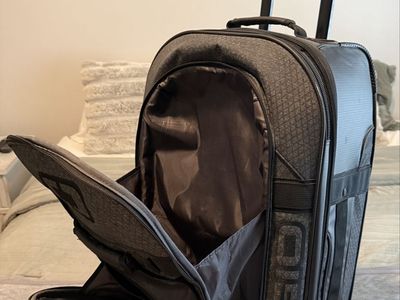 OGIO Terminal Travel Bag - Grey Rolling Luggage with Skate Wheels & Retractable Handle