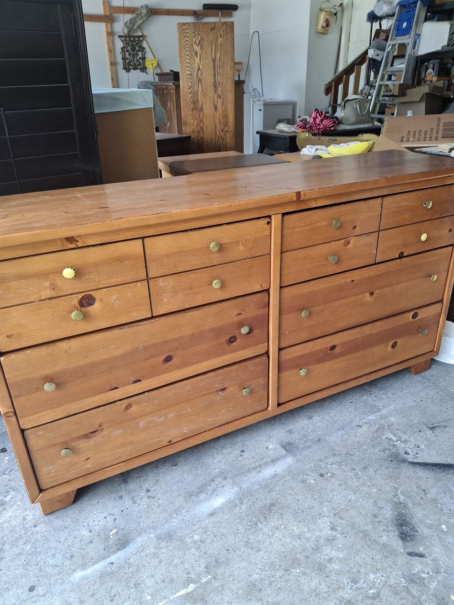 pine wood natural stain 6 drawers dresser/nat