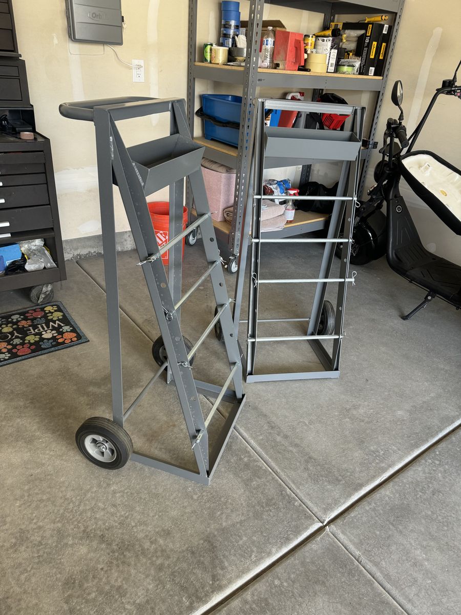 Set of 2 Heavy-Duty Gray Steel Rolling Material Carts with Wheels