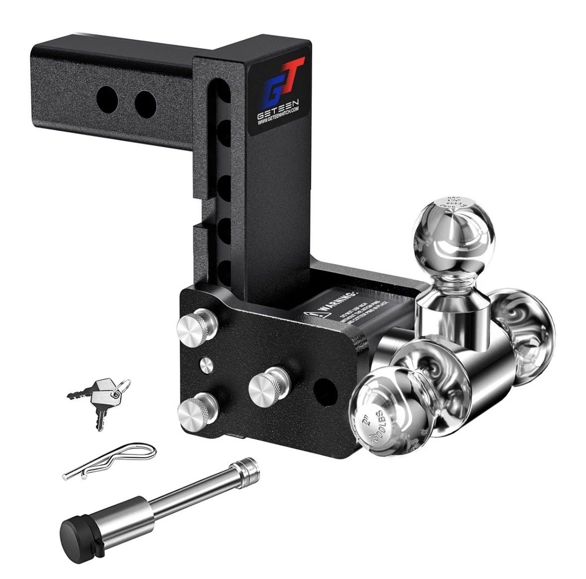 GETEEN Adjustable Tri-Ball Trailer Hitch Mount for 2.5" Receiver - 5" Drop, 1-7/8", 2", 2-5/16" Balls