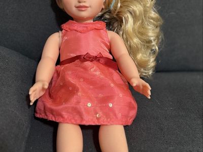 Blonde Hair Doll in Pink Dress
