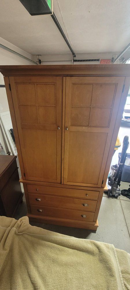 Wooden TV Armoire Media Center Cabinet with Double Doors and Drawers