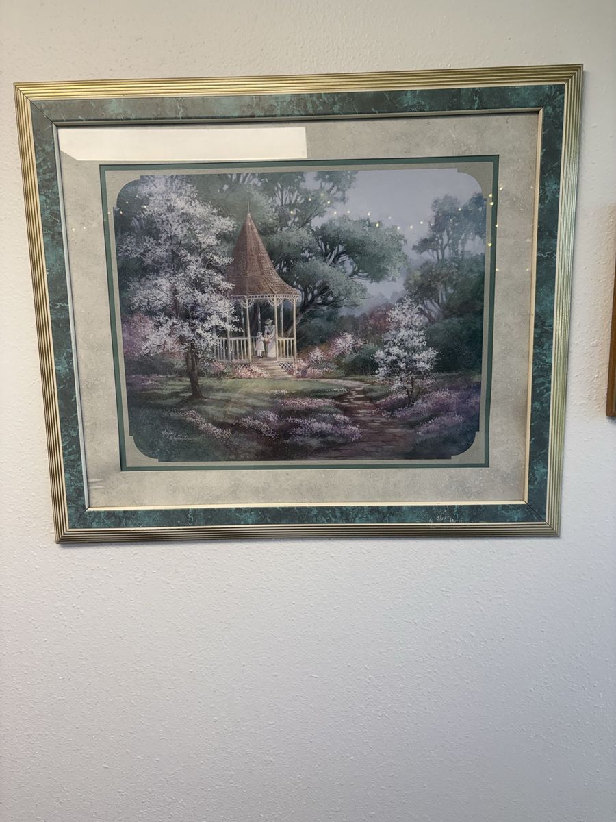 Framed Wall Art Piece with Blue and Grey Matting