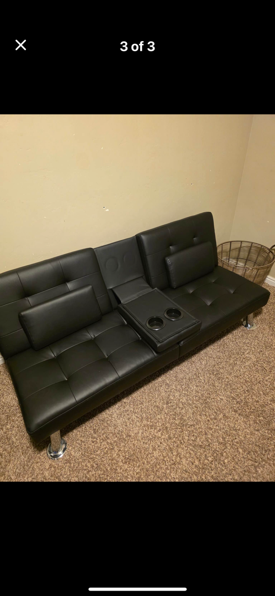 Small black faux leather futon