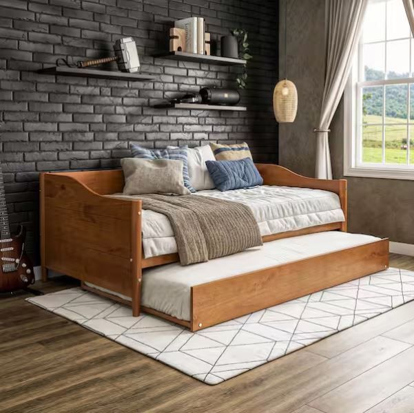 NEW! Mid Century Classic Twin Size Day Bed w/Twin Trundle – Castanho Finish