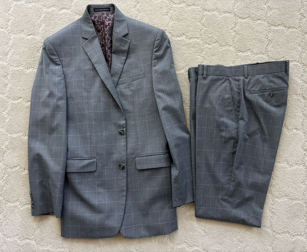 Mens Gray Windowpane Suit