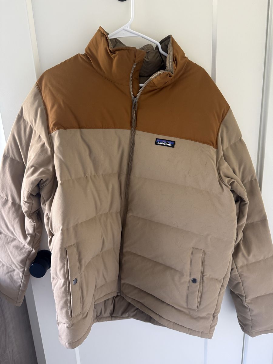 Patagonia Bivy Down Puffer Jacket Men's Large Brown & Khaki Full Zip