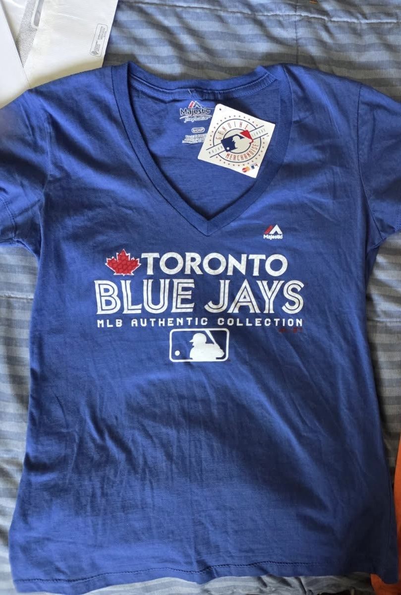 New Majestic Toronto Blue Jays MLB Authentic Collection V-Neck T-Shirt Women's Blue Size S