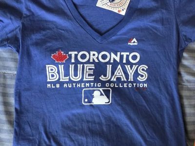 New Majestic Toronto Blue Jays MLB Authentic Collection V-Neck T-Shirt Women's Blue Size S