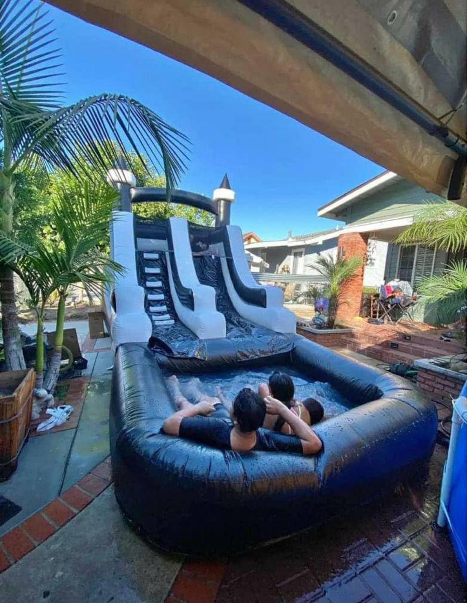 Black & White Bounce House + Water Slide Combo