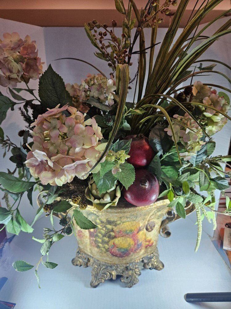 Foliage Faux Floral Arrangement Of Fruit And Flow
