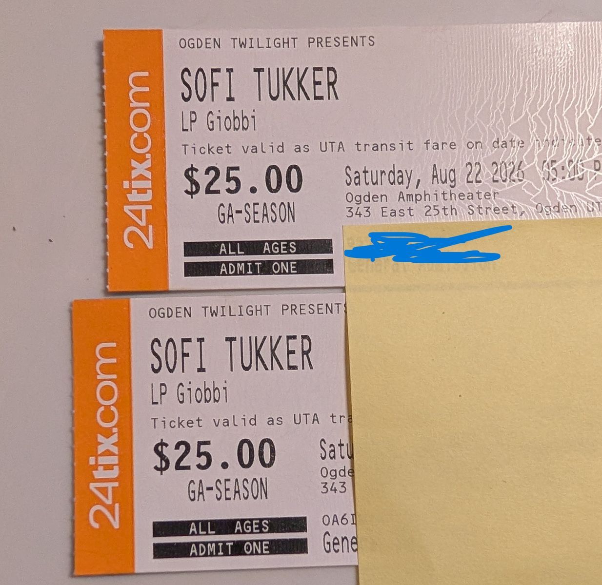 2, Sofi Tukker Ogden Twilight Tickets $50 for both. August 22nd w LP Giobbi