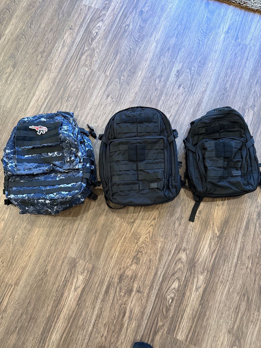 Professional Tactical Backpacks - Lot of 3 (Blue Camo and Black)