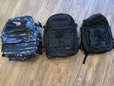Professional Tactical Backpacks - Lot of 3 (Blue Camo and Black)