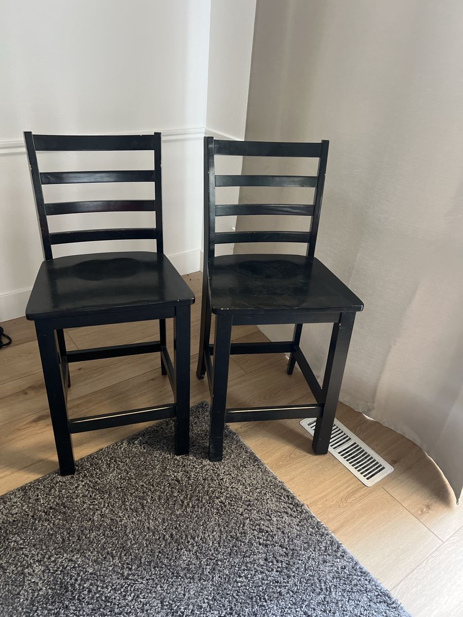Free Set of 2 Black Wooden Ladder Back Counter Stools