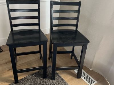 Free Set of 2 Black Wooden Ladder Back Counter Stools