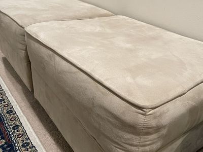 Comfy Beige / Cream Upholstered Ottomans with wheels