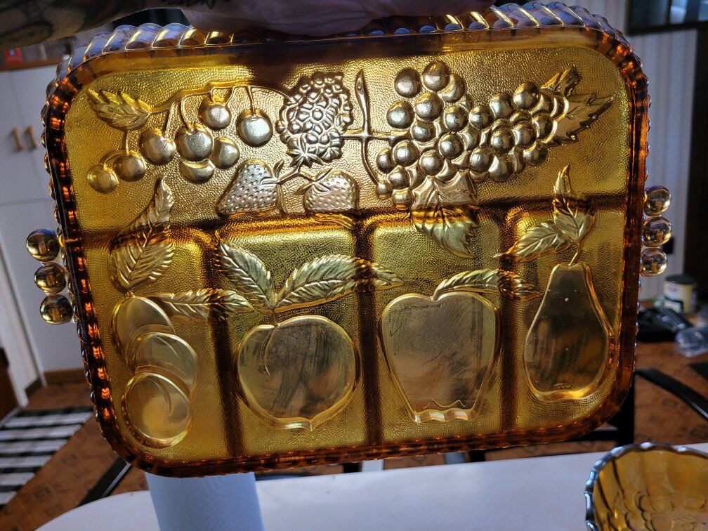 vintage amber glass tray