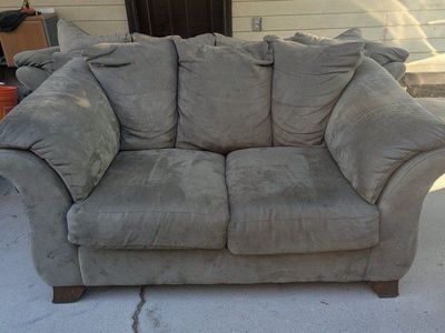 Green gray microfiber sofa and loveseat