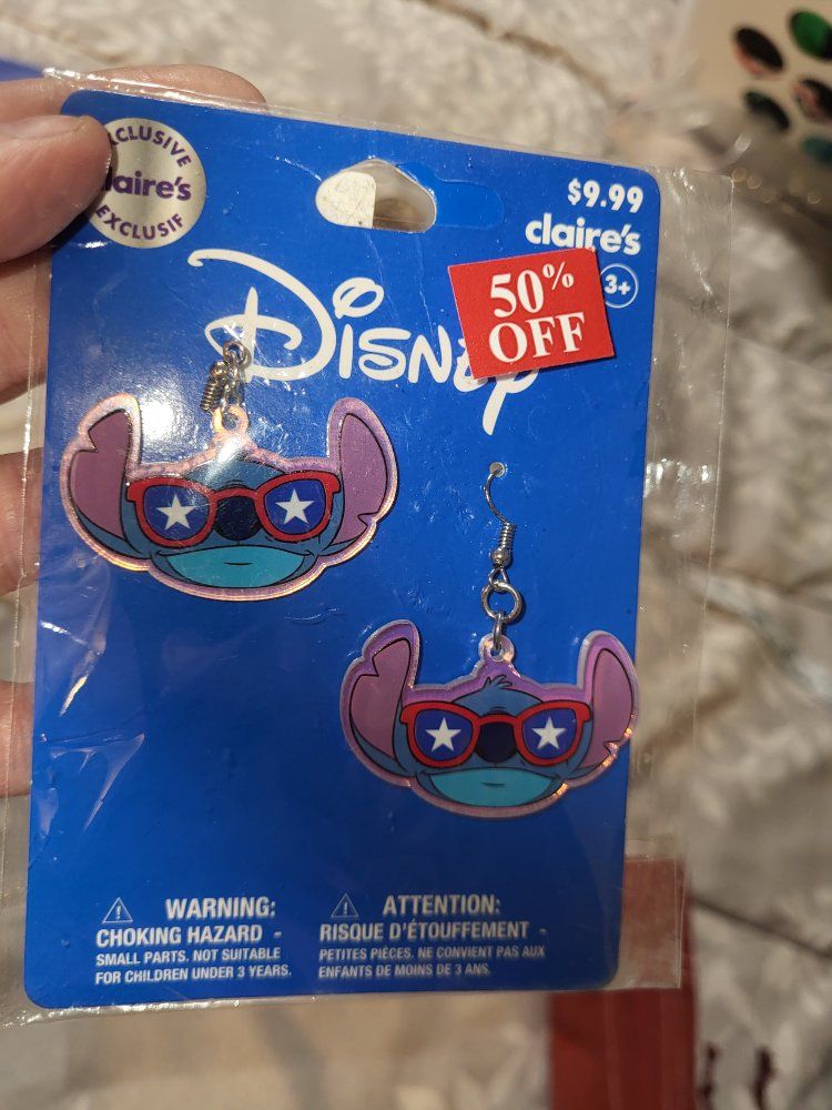 Disney Claire's Exclusive Stitch Drop Earrings - New with Tags