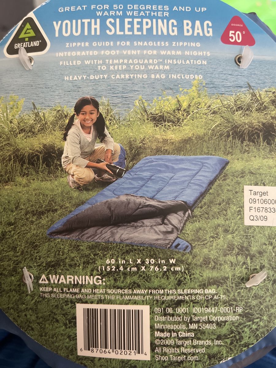 Greatland Youth 50° Sleeping Bag - 60x30 inch with TempraGuard Insulation & Foot Vent