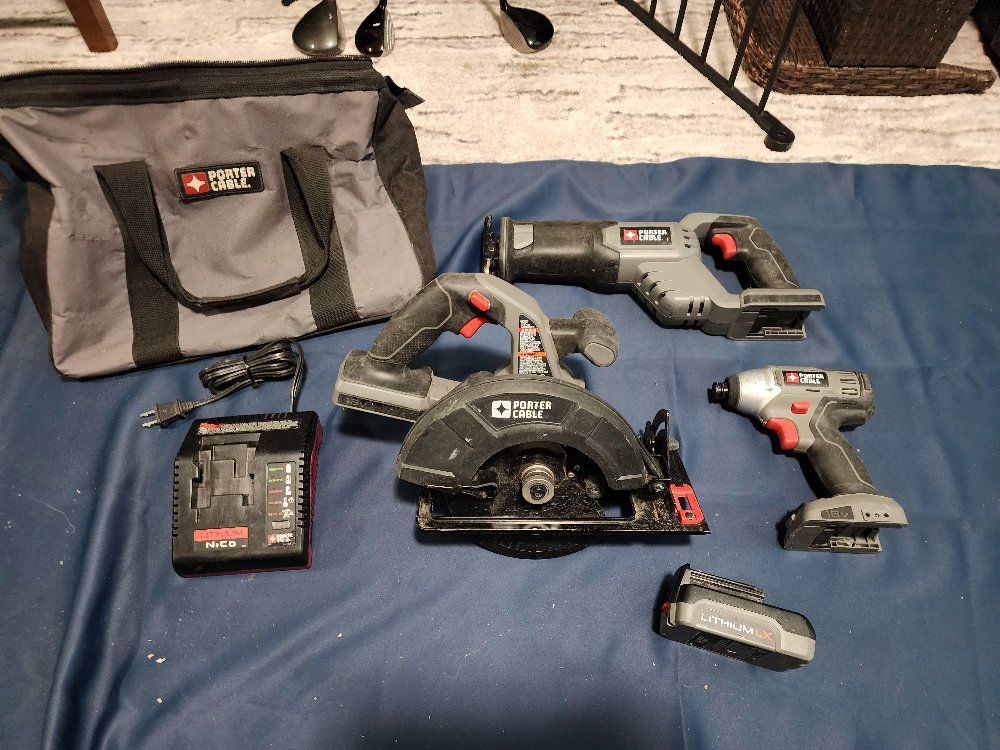 PORTER-CABLE 18V Cordless Power Tool Set - Reciprocating Saw, Circular Saw, Impact Driver, Battery, Charger