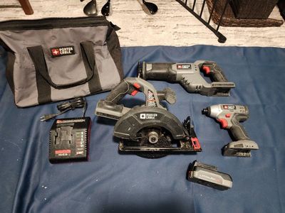 PORTER-CABLE 18V Cordless Power Tool Set - Reciprocating Saw, Circular Saw, Impact Driver, Battery, Charger