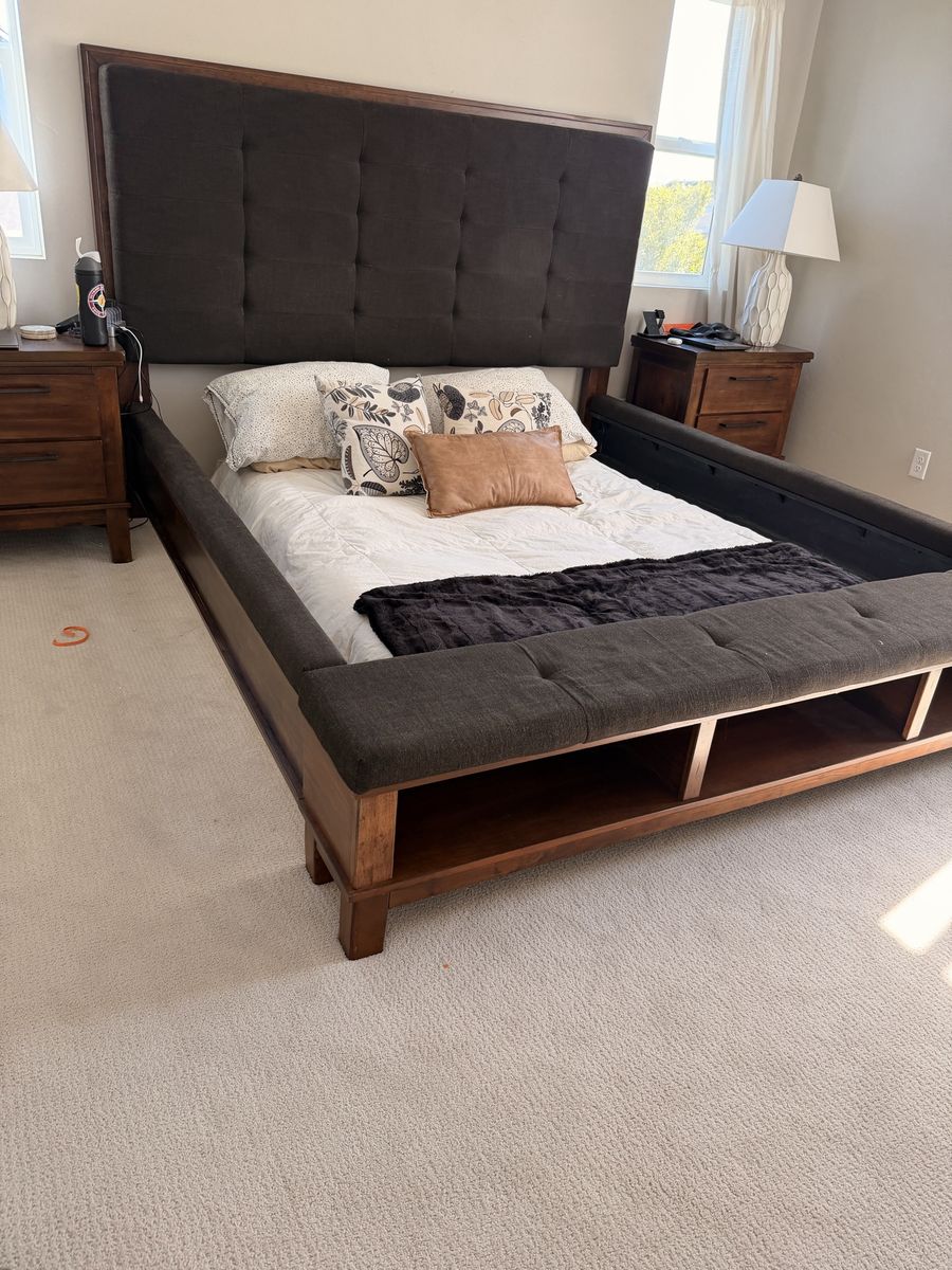 Upholstered Bed Frame with Tufted Headboard and Footboard Storage Bench