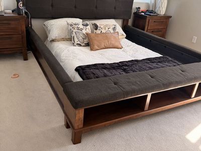 Upholstered Bed Frame with Tufted Headboard and Footboard Storage Bench